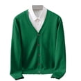 thumbnail image 1 of aohooy Mens V-Neck Sweater Elegant Business Long Sleeve Button Down Cardigans for Men Basic Knitted Sweater with Fake Pockets Green,L, 1 of 8