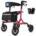 thumbnail image 1 of WalkMate Déambulateur à Roulettes pour Aînés avec Porte-Gobelet, Bouton Amélioré à Pression du Pouce pour le Réglage de la Hauteur, Aide à la Marche Pliable Légère avec Roues de 8 Pouces, Siège et Dossier Rembourré, Rouge, 1 of 9
