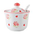 thumbnail image 1 of Hand Drawn Pattern Sugar Bowl With Lid, Ceramic Teacup Shape Sugar Pot, Coffee Accessories, Sugar Pourer, Kitchen Storage-Pink Rose-1, 1 of 7