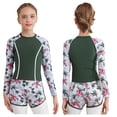 thumbnail image 1 of Eandarui Kids Girls 2 Piece Rash Guards Swimsuit Long Sleeve Patchwork Flower Print with Short Swimwear Green 110, 1 of 6
