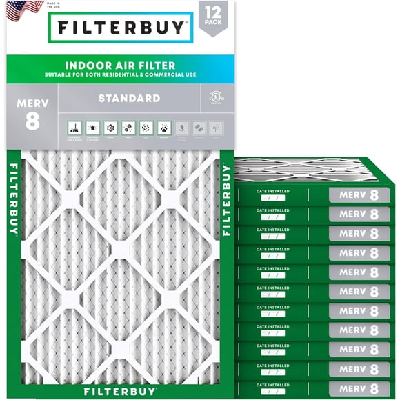Filterbuy 16x27x1 Filtre à Air MERV 8 Défense contre la Poussière, Filtres à Air pour CVCA et Fournaise de Remplacement (Lot de 12)