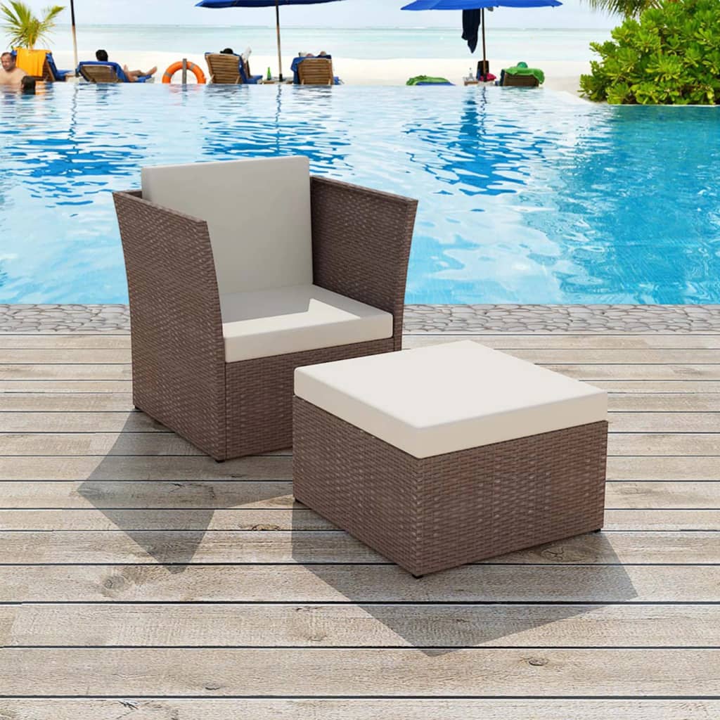 vidaXL Chaise de Jardin avec Tabouret en Rotin Synthétique Brun