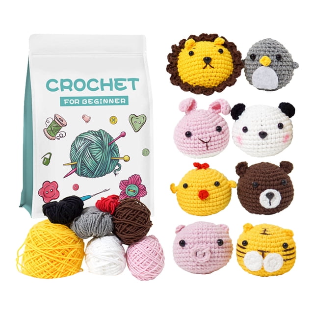 CJiaWei Crochet Kit For Beginners 8PCS Crocheting Animals Kits Yarn Crochet Hook Set With Step By Step Video Tutorials For Adult Kids DIY Knitting