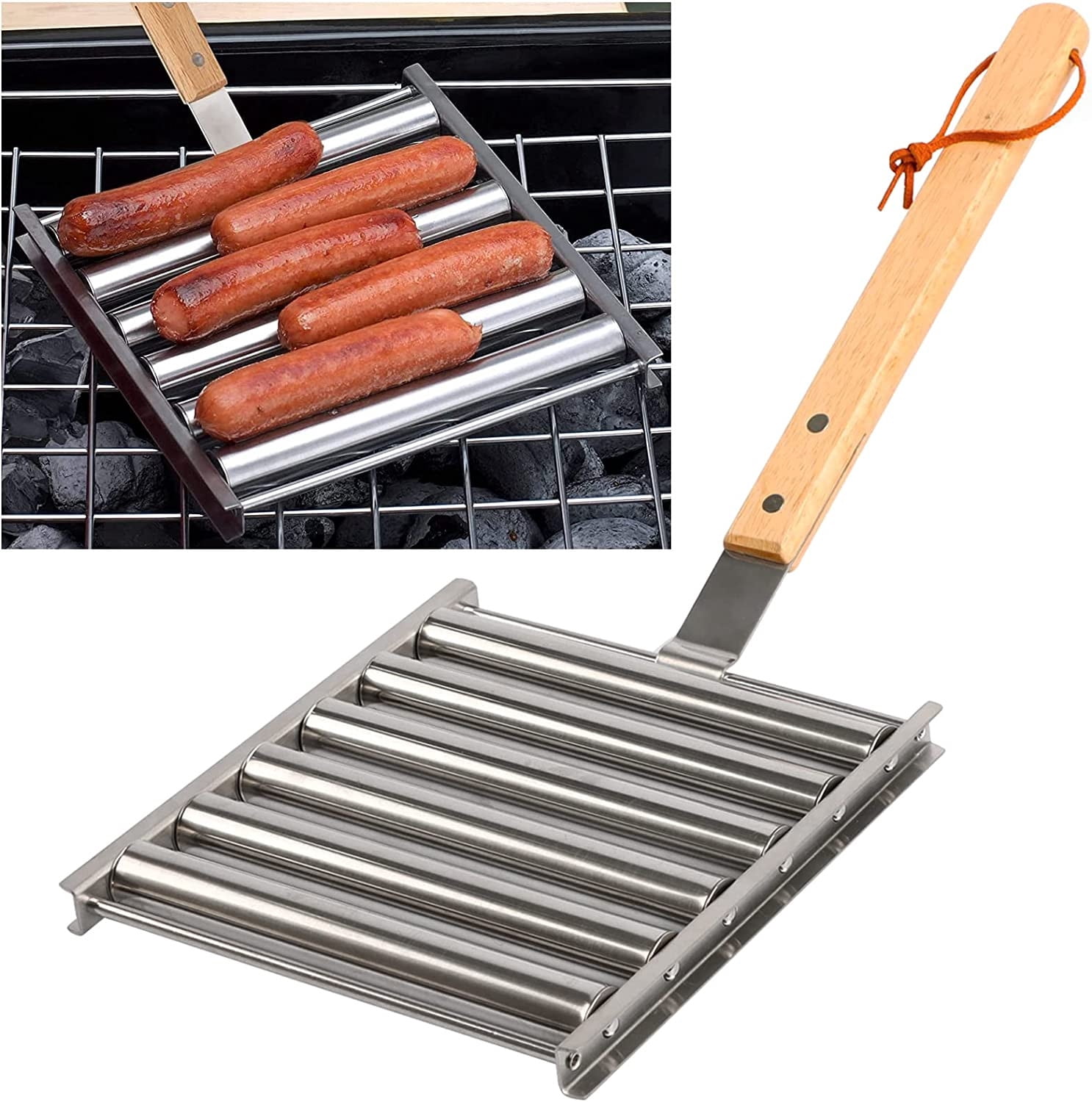 TIMIFIS Support de Rouleau à Saucisses en Acier Inoxydable, Grille à Hot-Dogs, Grille à Saucisses, Grille de Gril, Grille de Barbecue pour Hot-Dogs, Accessoires de Rouleau à Saucisses, Gadgets de Cuisine