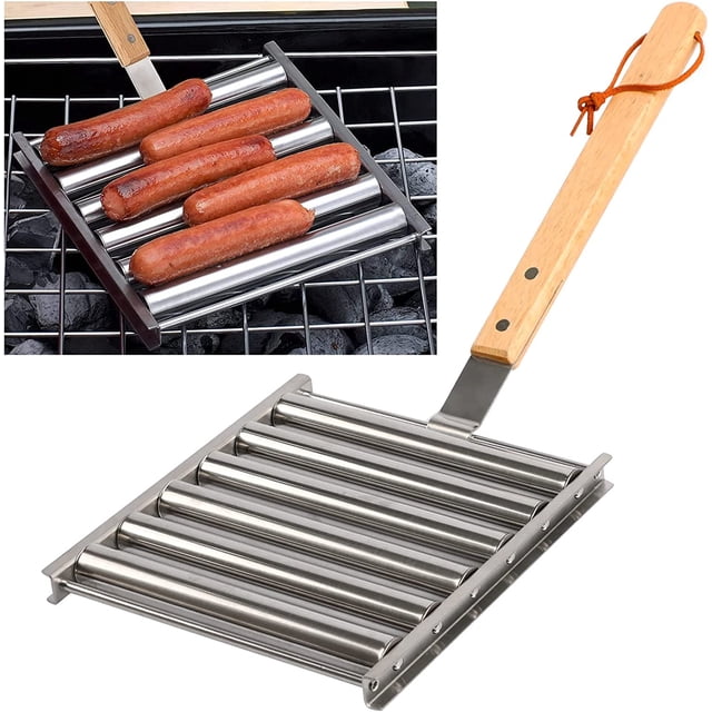 TIMIFIS Support de Rouleau à Saucisses en Acier Inoxydable, Grille à Hot-Dogs, Grille à Saucisses, Grille de Gril, Grille de Barbecue pour Hot-Dogs, Accessoires de Rouleau à Saucisses, Gadgets de Cuisine
