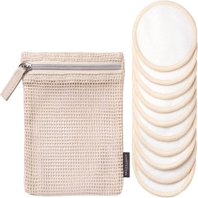 CHUANK Reusable Makeup Remover Pads Eco-Friendly Cotton & Bamboo Rounds for Toner & Exfoliants Includes Washable Bag for Laundry & Storage 10 Count