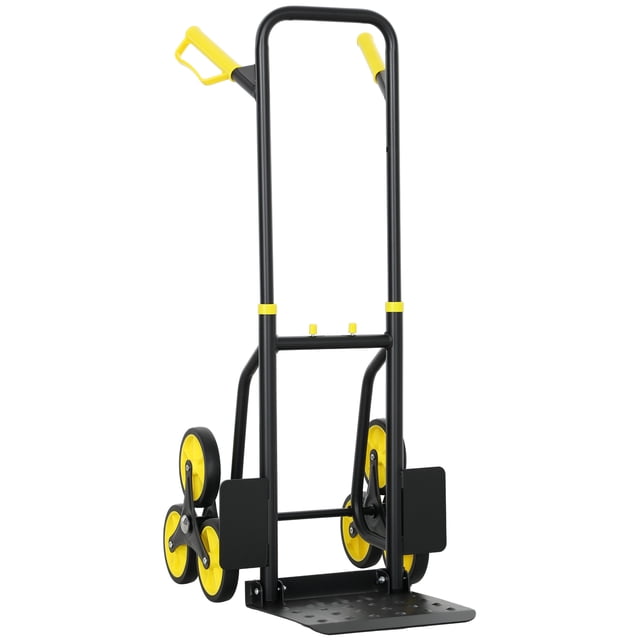 DURHAND Chariot Monte-Escaliers à 6 Roues, Diable et Poupée en Jaune, avec Cadre en Acier, Poignée Télescopique Ergonomique et six Roues Durables pour Monter les Escaliers et les surfaces Irrégulières. Comprend des Plaques Arrière Allongées et un Châssis Antidérapant Texturé pour la Stabilité, Pliable pour un Rangement Facile. Convient au Déménagement d'Appareils Lourds Ou de Boîtes Volumineuses dans les Entrepôts.