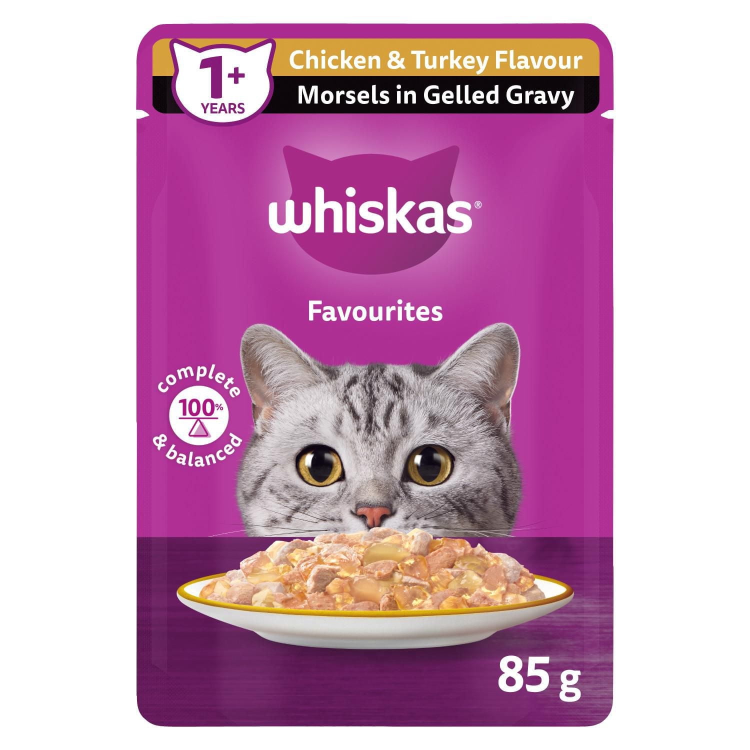 WHISKAS FAVOURITES Morsels in Gelled Gravy Chicken & Turkey Flavour Pouch Adult Wet Cat Food