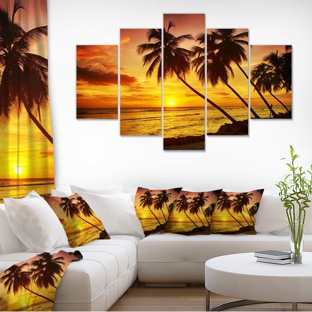Barbados Island Evening Seashore - Modern Seascape Canvas Artwork