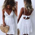 thumbnail image 4 of Robe d'Été pour Femme Aguichant à Nœud, Dos Nu, Col en V, Mini, de Plage, Sans Manches, Mini à Volants, Blanche, Robe d'Été de Plage, 4 of 4