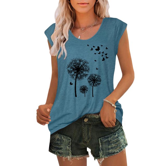 Womens Cap Sleeve Tops Summer Tank Top Casual Basic Tees Shirts Loose Blouses