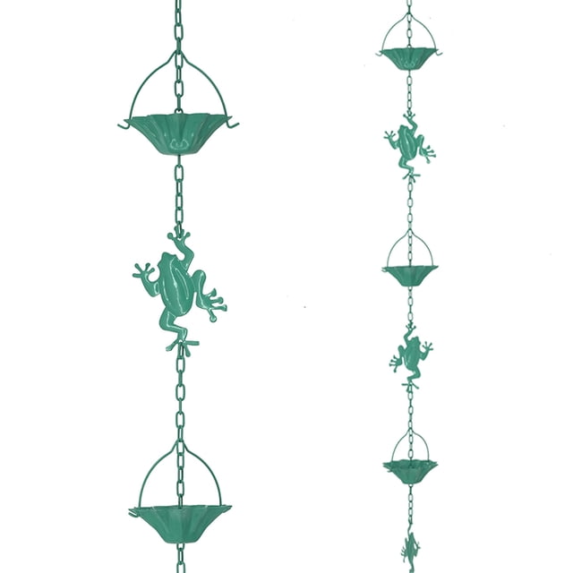 Garden Decor for Outside,Galvanized Rain Chain with Dragonfly Frog Decor - Gutter Downspout Diverter and Garden Chime