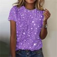 thumbnail image 2 of Plebaso T-Shirts de Mode pour Femmes à Imprimé Scintillant, Manches Courtes, T-Shirts Graphiques, Hauts Décontractés à Col Rond, 2 of 4