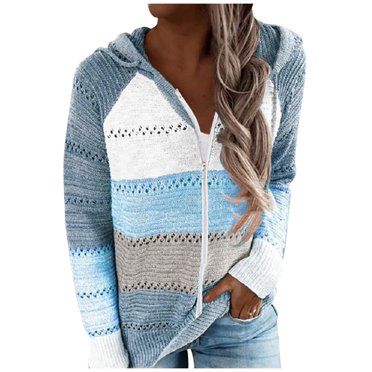 2025 Women's Cardigan Women Casual Patchwork Women's Cardigan Long Sleeves Hooded Sweater Fair Trade