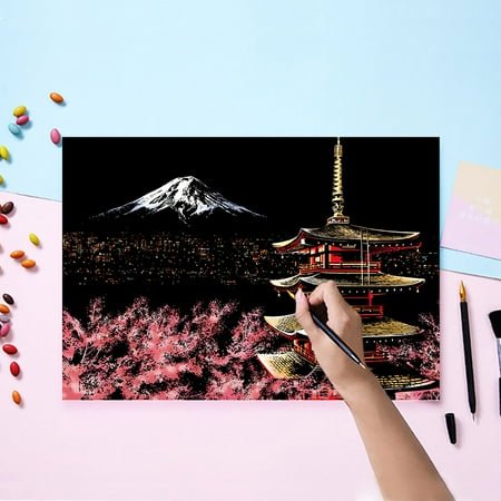Nightscape DIY Scratch Off Art Kit Activity for Adults Kids Reveal Hidden Colors Educational Toy