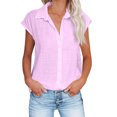thumbnail image 1 of Timegard Hauts Grande Taille pour Femmes Coton Lin Manches Courtes Col en V Boutonné Blouse Décontractée, 1 of 6