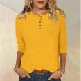 thumbnail image 2 of Yuyuzo Womens 3/4 Sleeve Tops Basic Button Crew Neck Solid Color Loose Fitted Tunics Tee Blouses, 2 of 5