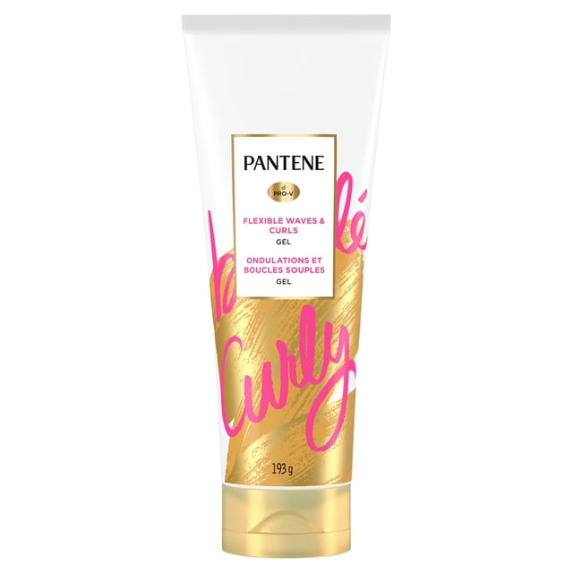 PANTENE Pro-V Gel Vagues et Boucles Flexible en tube Blanc et Or avec Texte cursive Rose, un Gel Coiffant Offrant une Tenue Flexible et un Contrôle des Frisottis pour des Boucles et des Boucles Douces et Définies.