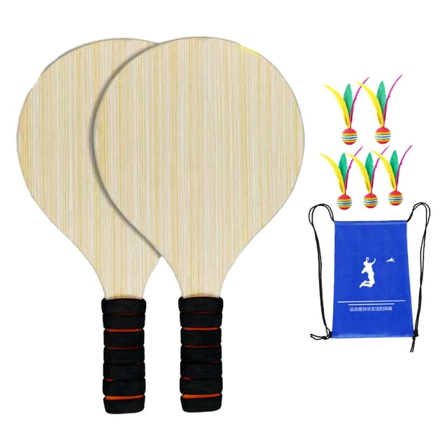 jinwen 2 Pieces Kids Badminton Paddle Set Pickleball Physical Exercise Toys Badminton Racket Shuttlecock Paddle Set for Beach Family 5 Large Balls