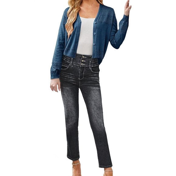 ManxiVoo Women's Tummy Control High Waist Slimming Jeans Lifting Stretch Skinny Denim Pants XXL Size Black