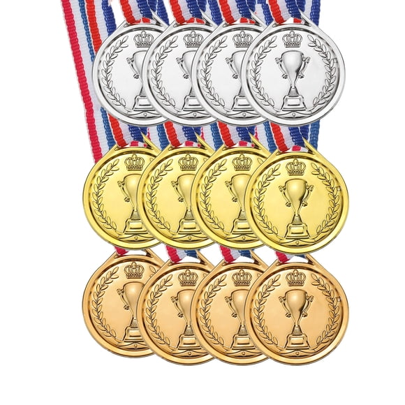 Unique Bargains 1.5' Mini Plastic Winner Award Medals Gold Silver Bronze Prize with Ribbon for Games Sports 12 Pack