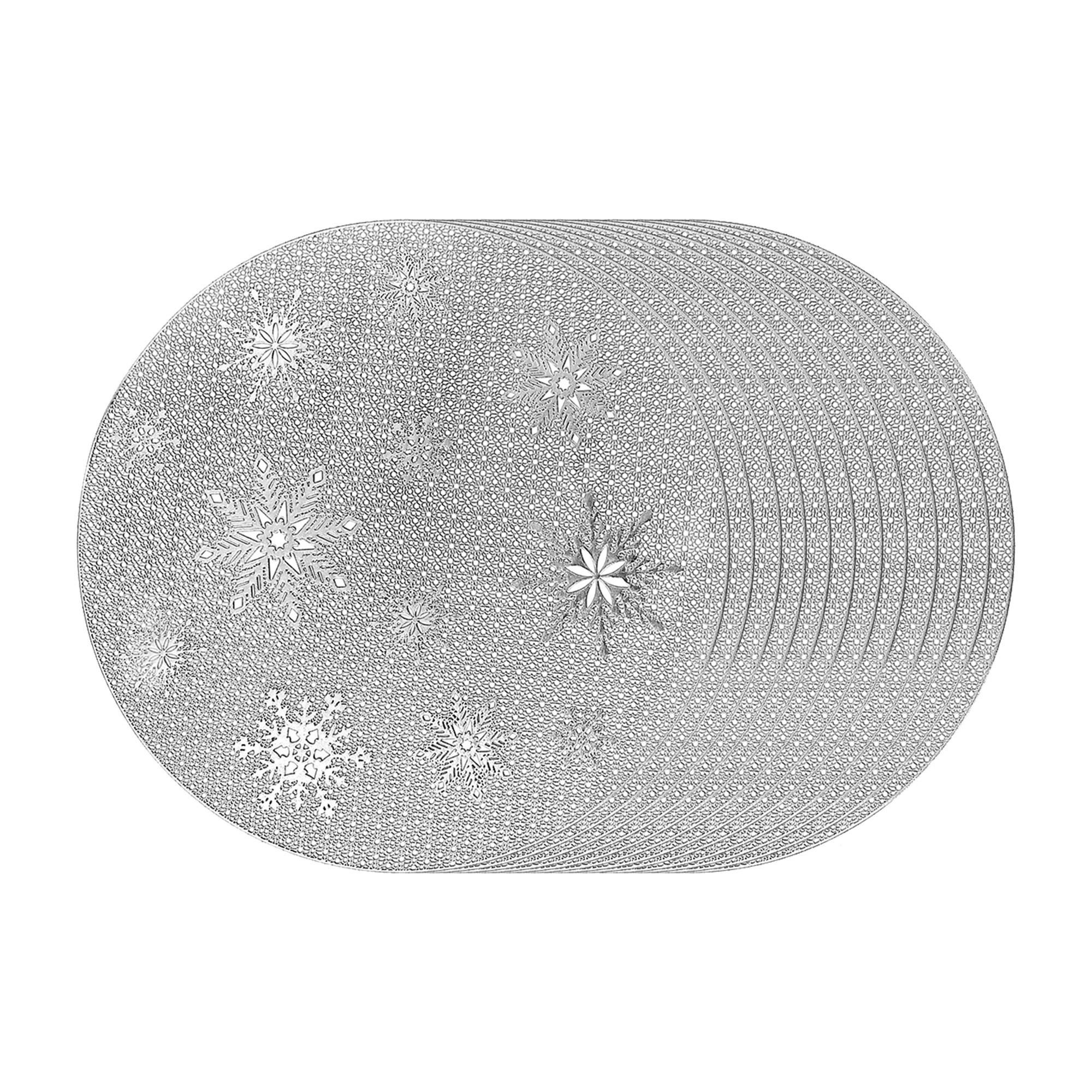 Set De Table Rond En Pvc Découpé Motif Flocon De Neige (Argent) - Lot De 12