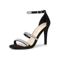 thumbnail image 1 of BLISSFUL STEP Women's Rhinestone Ankle Strap Stiletto High Heels Sandals Black (Size 9), 1 of 7
