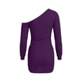 thumbnail image 4 of Mceream Long Dresses for Women Wedding Guest Plus Size Off Shoulder Lace Up Knitted Bodycon Dresses Side Drawsting Elegant Ruched & Ribbed Clubwear Sweater Dress Purple M, 4 of 7