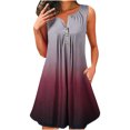 thumbnail image 1 of Dvkptbk Robe d'Été Décontractée pour Femme 2024 à Col Rond, Manches Courtes, à Blocs de Couleur, Robe de Plage Boutonnée, Ourlet Évasé, Fluide, Plissée, T-Shirt, Midi, Courte, 1 of 4