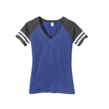 Gravity Threads Chemise à Rayures Usées à Col en V pour Femmes - Bleu Royal Chiné/charbon - Très Petit