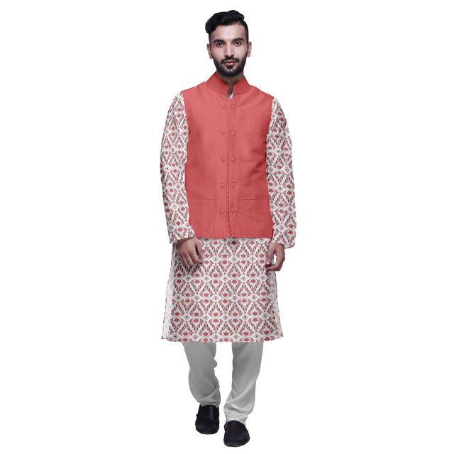 Atasi Ensemble Kurta Pyjama Ethnique Classique à Manches Longues Imprimé pour Hommes Tenue Décontractée