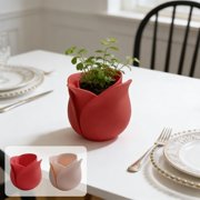Amzcrzy Rose Shaped Plant Pots, Decorative 3D Printed Flower Pot Decorative Gardening Small Vase Desk Decor Rose Petal Planter Pots for Living Room Office Balcony Storage Rack and Fireplace, Red