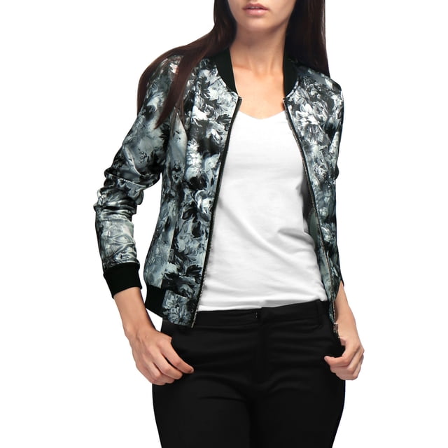 INSPIRE CHIC Women's Bomber Jacket Slim Fit Lightweight Zip Up Jacket Gray XS