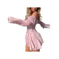 thumbnail image 1 of FOCUSNORM Women?s Solid Color Mesh Yarn Long Sleeve Boat Neck Short Dress, 1 of 9