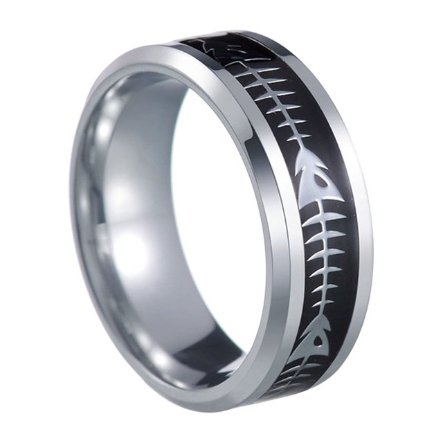 mtvxesu Rings Men's New Stainless Steel Trend Jewelry 8MM Fishbone Patch Ring6-13 Sale