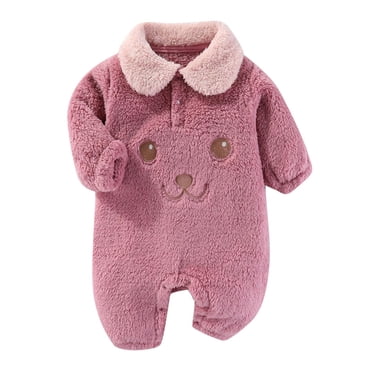 Barboteuses pour Bébés Filles Tout-Petits Bébés Filles Garçons Manches Longues Couleur Unie Chaude Grenouillère Col Rond Combinaison Barboteuse Nouvelle Combinaison Décontractée d'Hiver Roses Nouveau-Né
