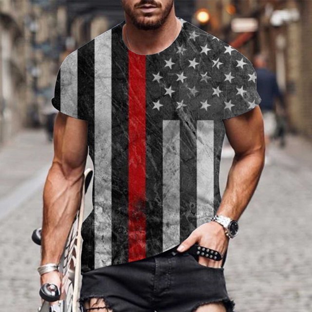 LSLJS T-Shirts Patriotiques pour Hommes T-Shirts à Imprimé Rayures de la Fête de l'Indépendance Col Rond Manches Courtes