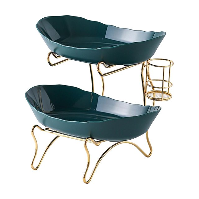 Abbracc Étagé Fruits Bol Panier Rack Plateau de Thé pour la Cuisine 2 Tier Vert
