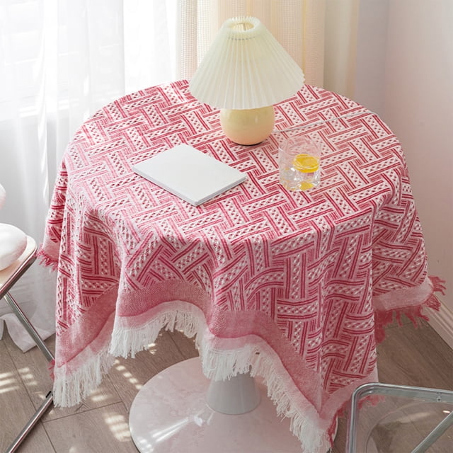 MTBLYS Nappe en Fil de Coton à Franges Rectangulaire Housse Décorative Housse de Table Basse 90X90 Pouces Polyester Usage Maison Salle à Manger