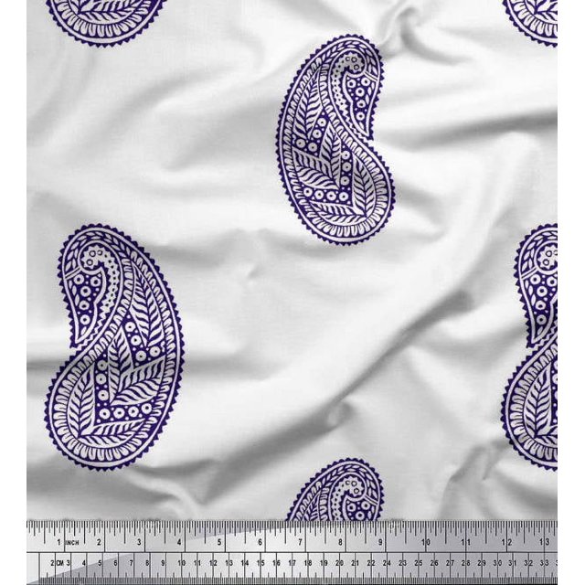 Soimoi Polyester Crepe Fabric Paisley Block Print Fabric by The Yard 42 Inch Wide