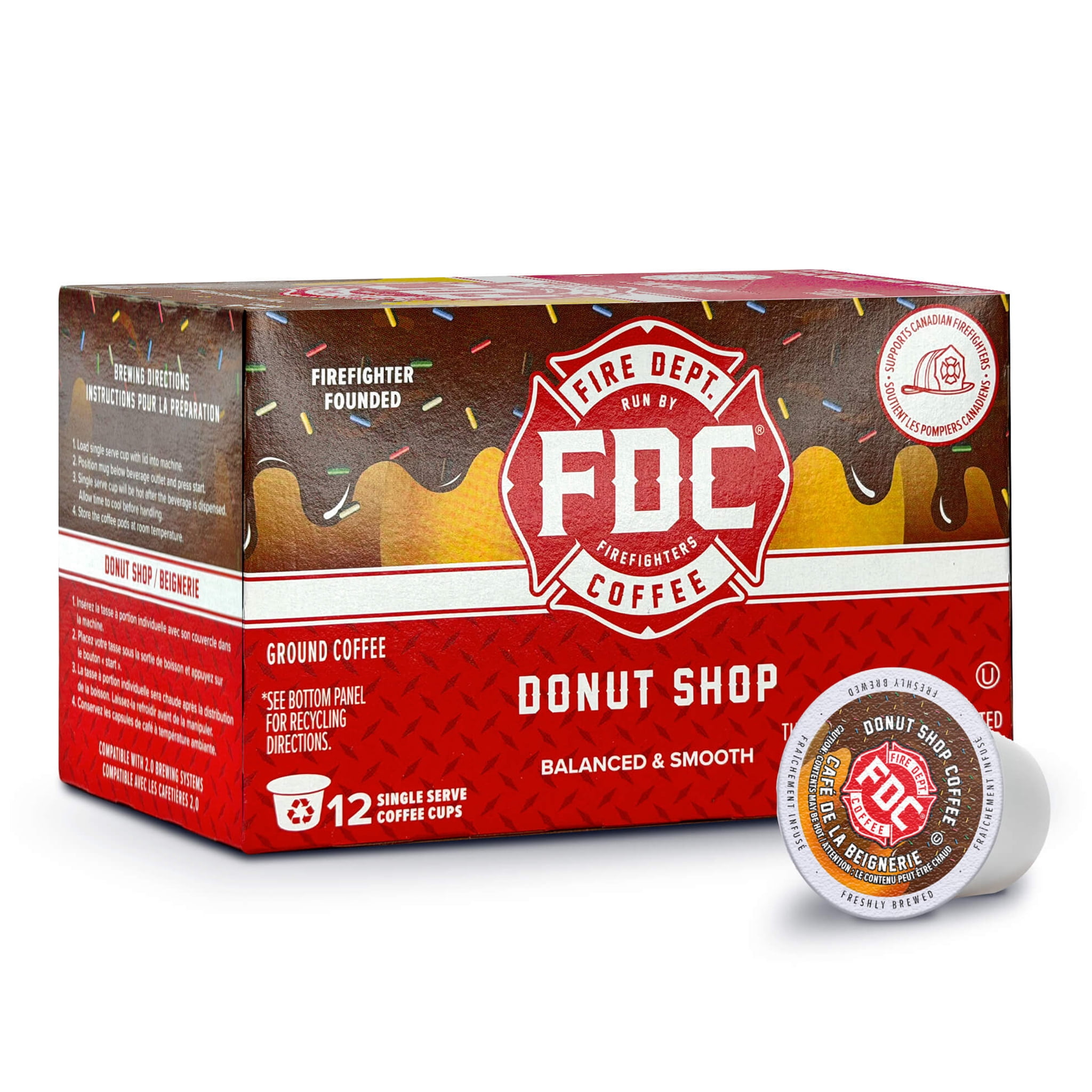 Fire Department Coffee Donut Shop Coffee, Medium Roast, Premium K-Cup Coffee Pods, Medium Roast, 12 Pack
