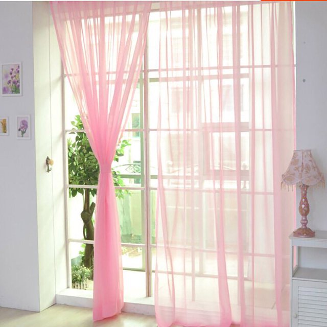EGNMCR Room Decor Home Decor 1 PCS Pure Color Tulle Door Window Curtain Drape Panel Sheer Scarf Valances Curtain