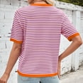 thumbnail image 4 of Fgnfyis un T-Shirt Tricoté à Manches Courtes et Col Rond avec un Design à Blocs de Couleur Rayés pour Femmes Hauts d'Été pour Femmes Violet P, 4 of 6