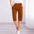 thumbnail image 2 of Timegard Womens Shorts Cotton Linen Elastic Waist Solid Color Summer Knee Length Trousers with Pockets, 2 of 6