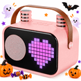 thumbnail image 1 of JYX Mini Karaoke Machine, Home Karaoke System with 15 Animated Dispaly Modes, Mini Portable Speaker with 2 Microphones, Pink, 1 of 16