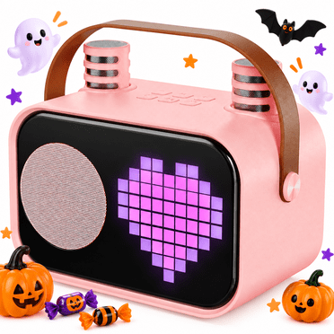JYX Machine de Karaoké, Système de Karaoké pour la Maison avec 15 Modes d'Affichage Animés, Mini Haut-Parleur Portable avec 2 Microphones, Rose