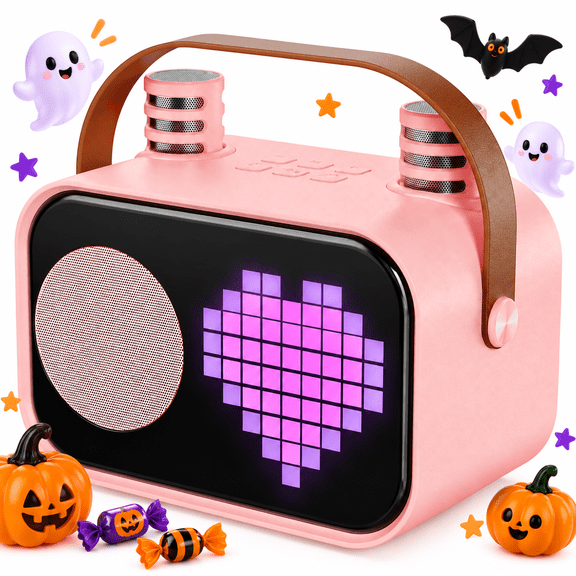 JYX Karaoke Machine, Home Karaoke System with 15 Animated Dispaly Modes, Mini Portable Speaker with 2 Microphones, Pink