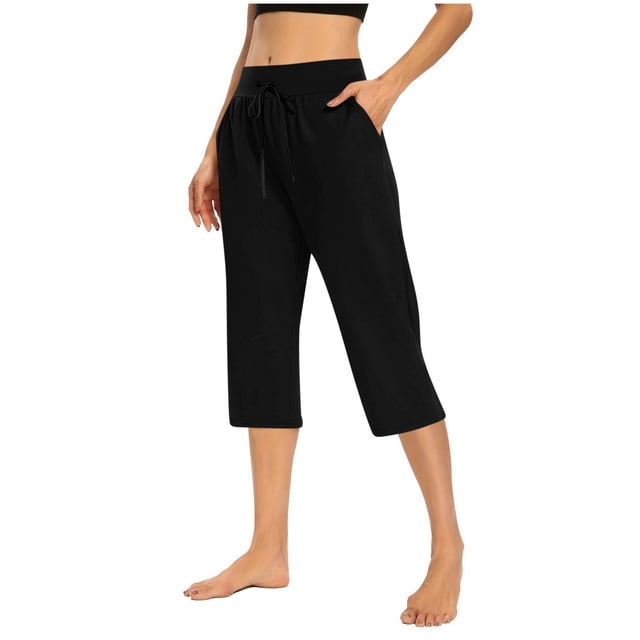 Plebaso Capri Pants for Women Drawstring Cropped Wide Leg Pants Lightweight Lounge Yoga Capris with Pockets
