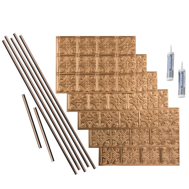 Fasade Decorative Vinyl Backsplash Kit Polished Copper Finish