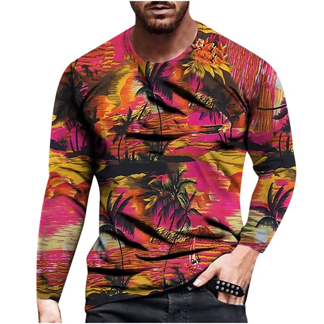 RKSTN Chemises pour Hommes Manches Courtes Manches Longues Imprimé Col Rond Chandail T-Shirt Blouse Chemises Hawaïennes pour Hommes